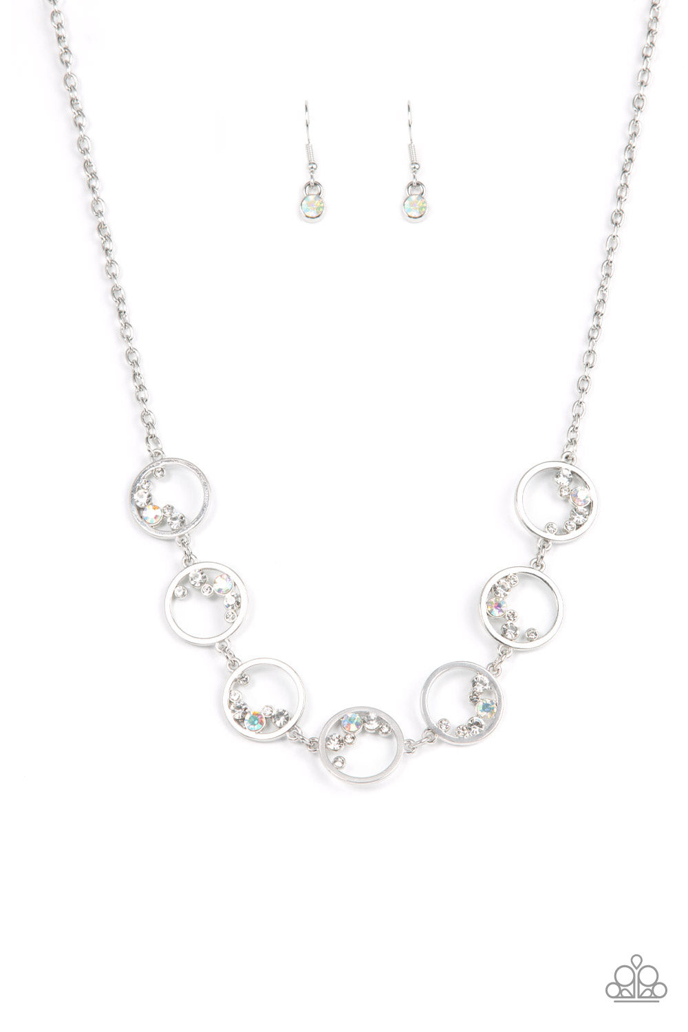 Blissfully Bubbly White Iridescent Dainty Short Necklace Paparazzi Accessories. #P2DA-WTXX-194XX