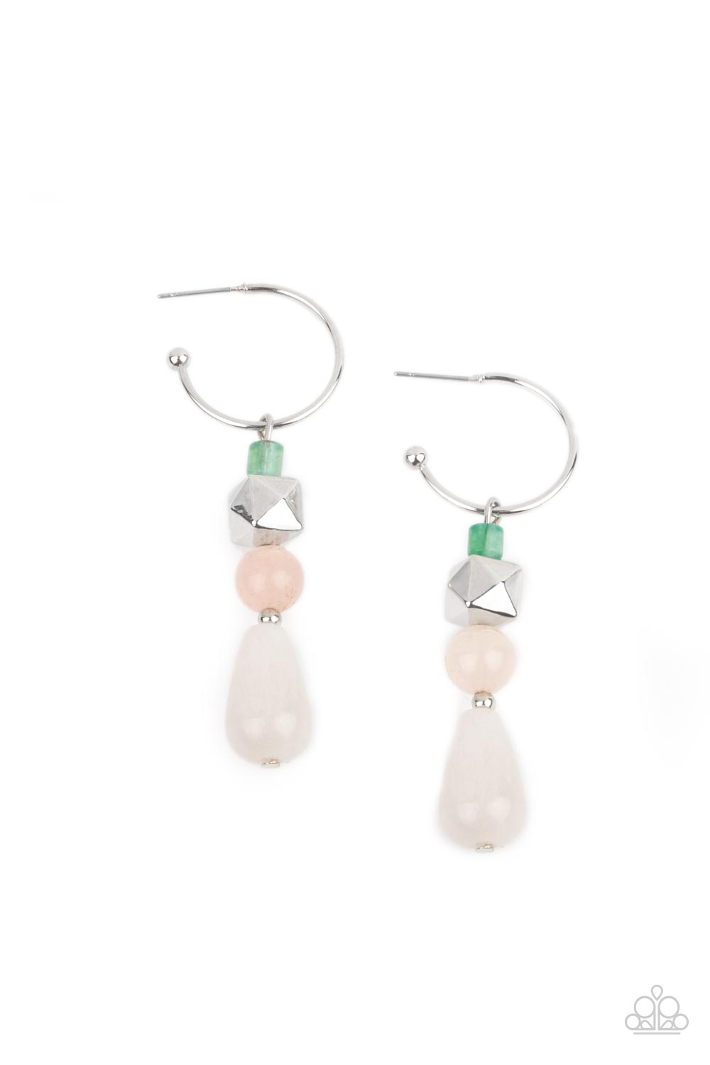 Boulevard Stroll Multi Earring Paparazzi Accessories.Jade, White and Pink Beads Hoop. Subscribe Save