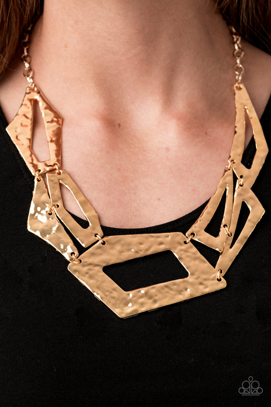 Paparazzi Break The Mold Gold Necklace for a knowckout look. #P2ST-GDXX-090XX. Get Free Shipping