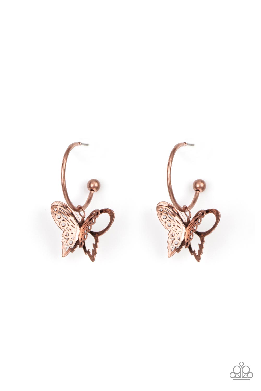 Butterfly Freestyle - Copper Earrings Paparazzi Accessories. Get Free Shipping! #P5HO-CPXX-146XX