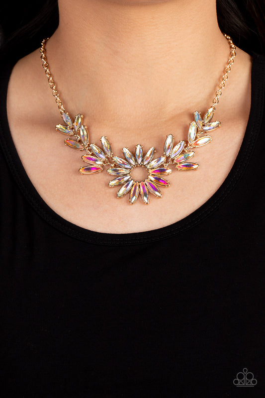 Celestial Cruise Gold Iridescent Short Necklace Paparazzi Accessories. #P2ST-GDXX-130XX