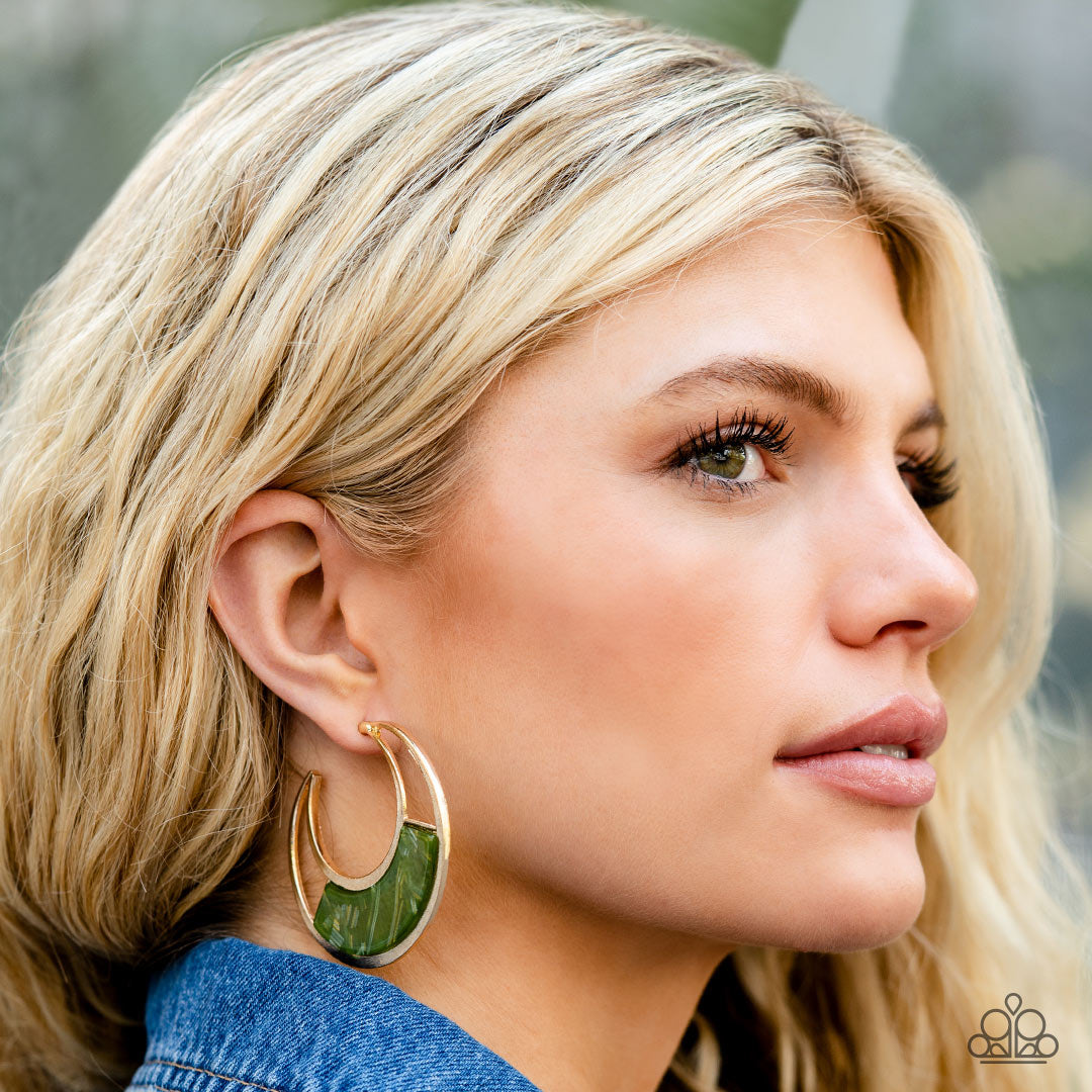 Paparazzi Contemporary Curves Green Earring. Subscribe & get free shipping. #P5HO-GRXX-025XX.