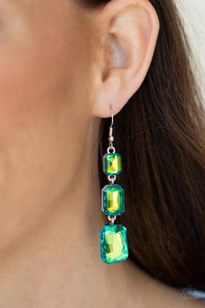 Paparazzi Cosmic Red Carpet Green UV Shimmer Earring. Free Shipping! #P5RE-GRXX-160XX 