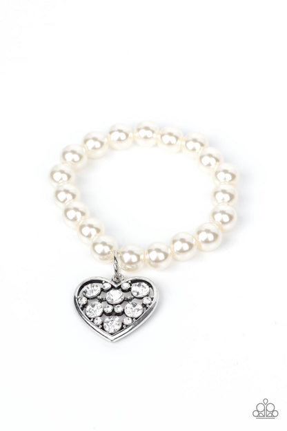 Cutely Crushing - White Bracelet with Heart Charm Paparazzi Accessories Bracelet