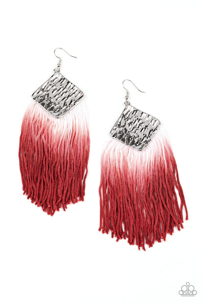 Paparazzi DIP The Scales - Red and White Fringe Earrings