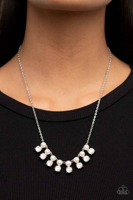 Dashingly Duchess White Necklace Paparazzi Accessories. Get Free Shipping. #P2RE-WTXX-559XX