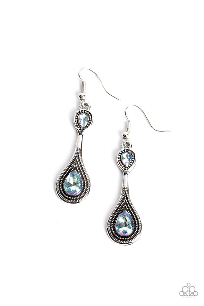 Dazzling Droplets Blue Earring Paparazzi $5 Jewelry. Iridescent earrings. Paparazzi Accessories