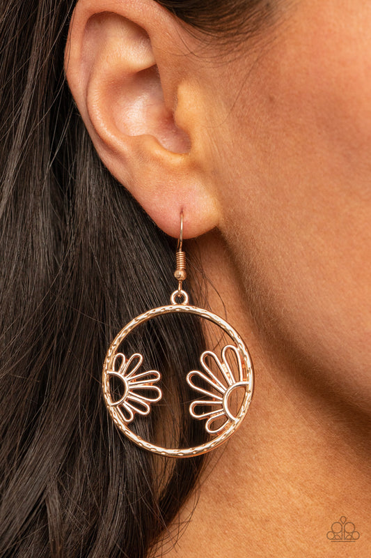 Paparazzi Earrings ~ Demurely Daisy - Rose Gold