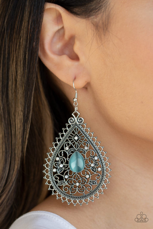 Paparazzi Earring Eden Glow - Blue Cat's Eye Stone Earring