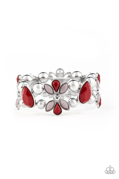 Paparazzi Fabulously Flourishing Red Bracelet. Stretchy Bracelet in Red. Ships Free