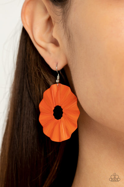 Paparazzi Fan the Breeze - Shiny Burnt Orange Hoop Earring. Get Free Shipping! #P5SE-OGXX-176XX