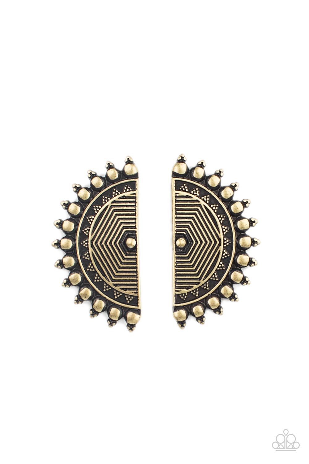 Paparazzi Fiercely Fanned Out Brass Earring. Get Free Shipping. #P5PO-BRXX-051XX. Half moon post