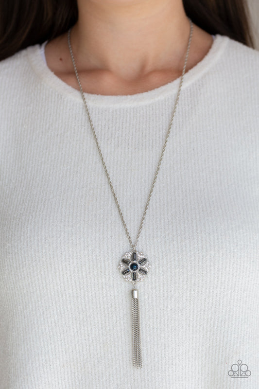 Paparazzi Necklace ~ Fine Florals - Blue Pearl Floral Silver Pendant Necklace