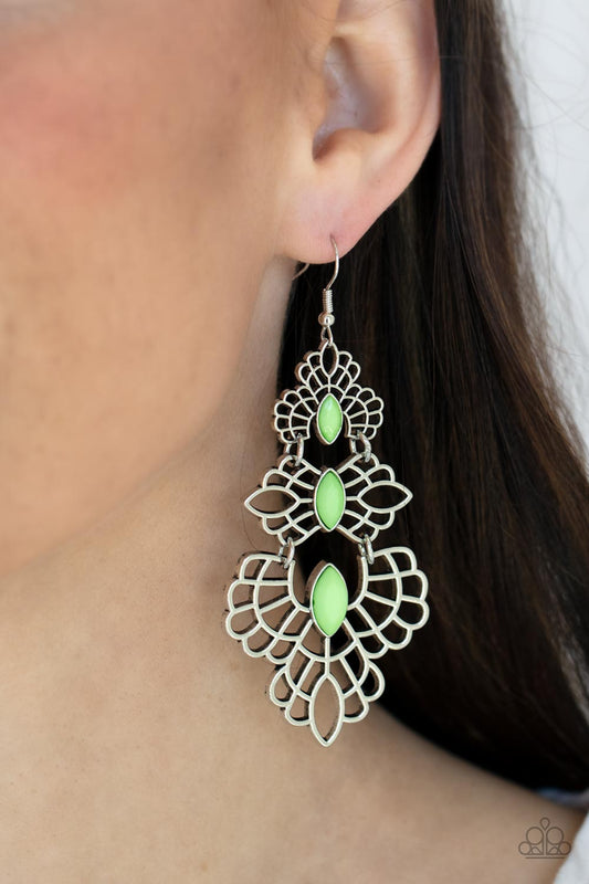 Paparazzi Earrings ~ Flamboyant Frills - Green