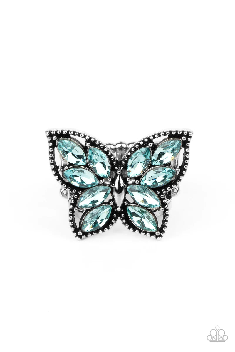 Fluttering Fashionista - Blue Butterfly Ring Paparazzi Accessories. Subscribe & Save.