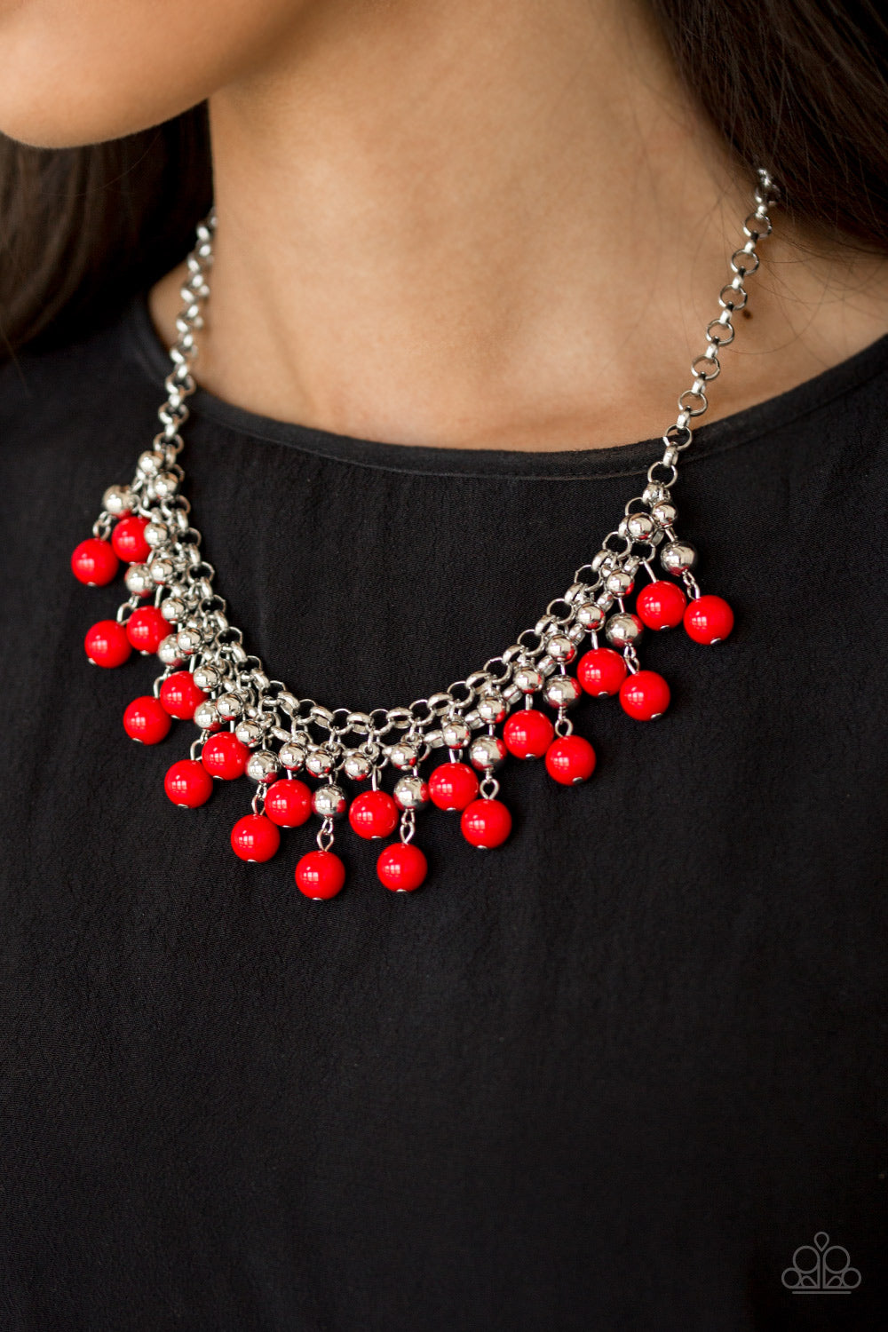 Paparazzi Necklace ~ Friday Night Fringe - Red