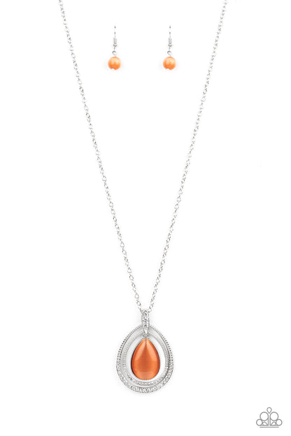 Paparazzi GLOW and Tell Orange Necklace. Orange Cat's Eye stone jewelry. #P2RE-OGXX-121XX 