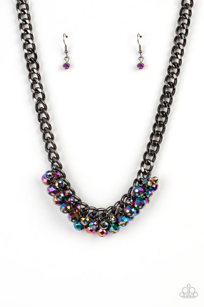 Galactic Knockout - Multi Oil Spill Necklace Paparazzi Accessories in blackmetal fringe