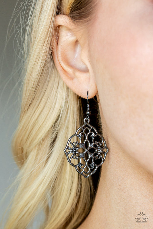 Paparazzi Earring ~ Garden Mandala - Black Gunmetal Earring