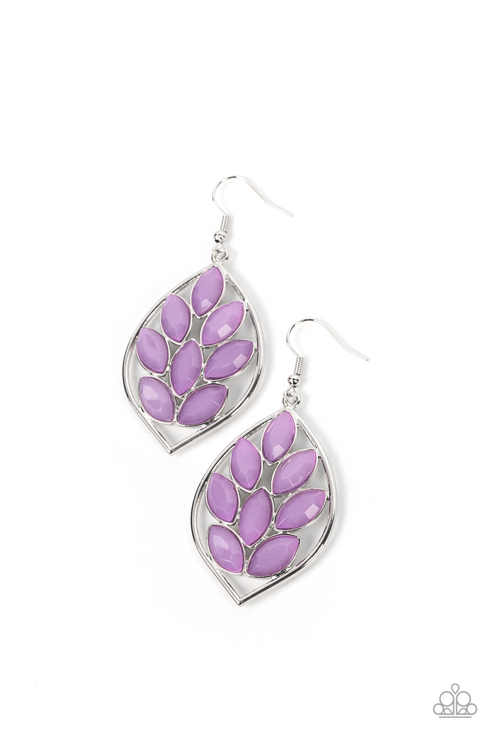 Paparazzi Glacial Glades Purple Earrings. $5 Jewelry. Blooming Fishhook Earring. Frosty Marquise