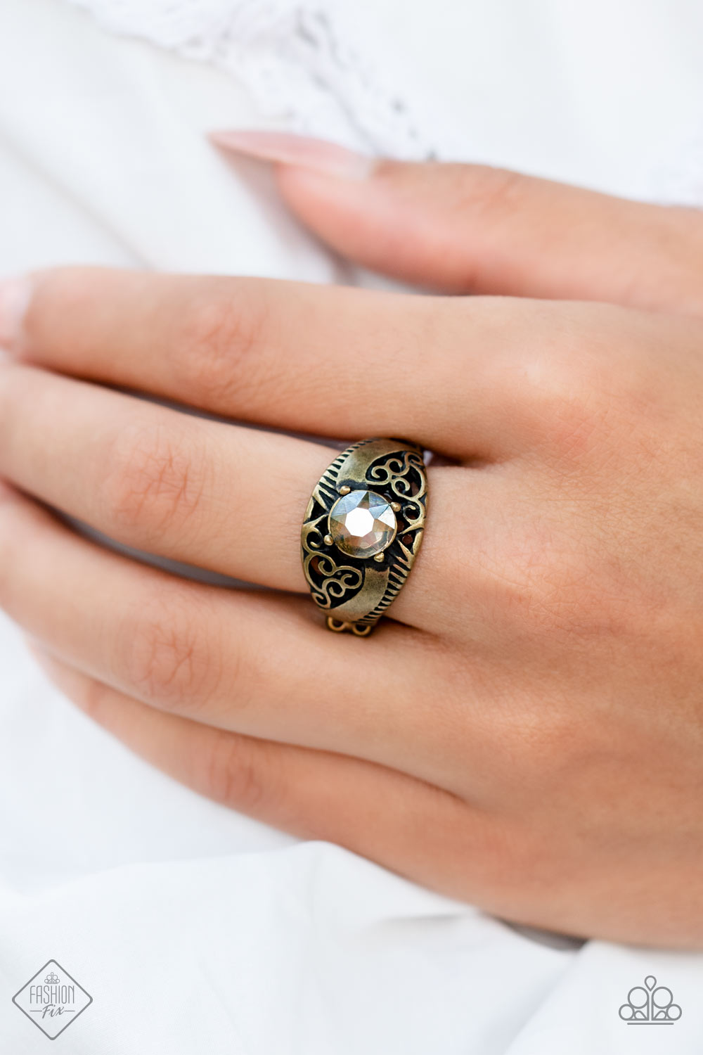 Paparazzi Fashion Fix Ring: "Shimmer in Time - Brass Ring" (P4RE-BRXX-157KP). Dainty $5 Jewelry