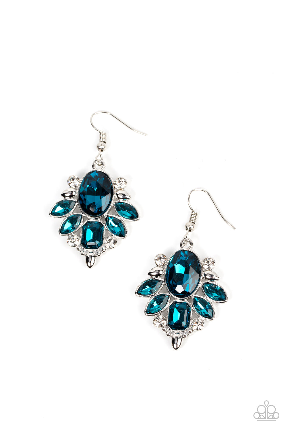 Glitzy Go-Getter - Blue Earring Paparazzi Accessories Emerald Cut Blue Rhinestone fishhook earring