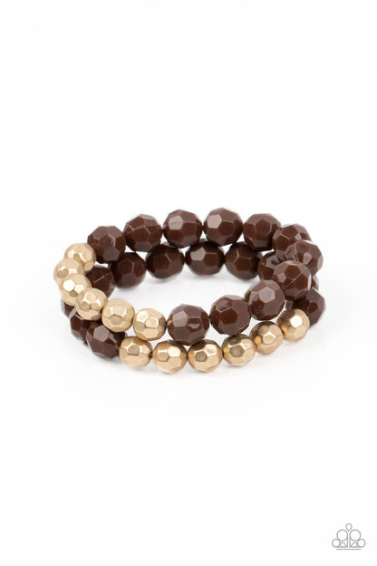 Paparazzi Grecian Glamour Brown Bracelet. Subscribe & Save.  #P9SE-BNXX-204FP. Acrylic Beads