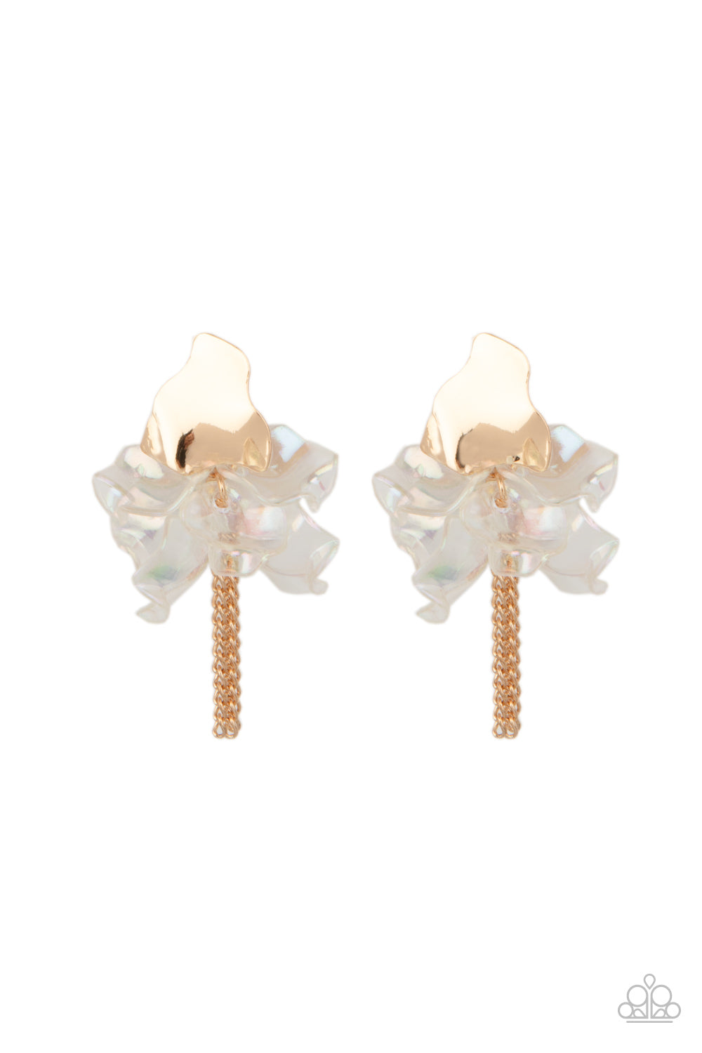 Harmonically Holographic - Gold Iridescent Petal Acrylic Earring