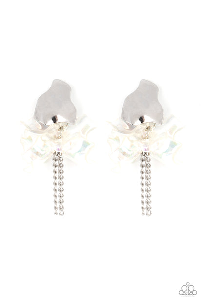 Harmonically Holographic White Earrings Paparazzi Accessories. #P5PO-WTXX-266XX. Subscribe and Save