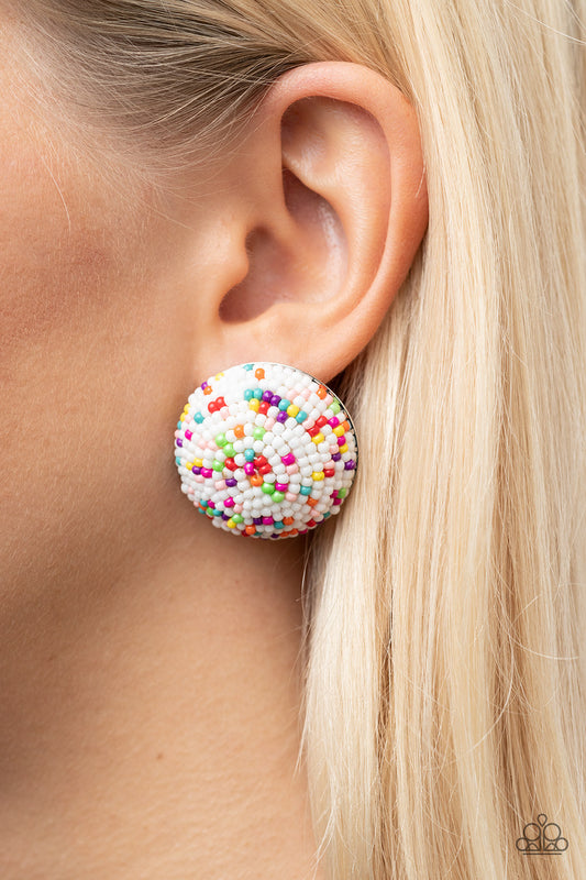 Kaleidoscope Sky White Earrings Paparazzi Accessories. Get Free Shipping. #P5PO-WTXX-330XX