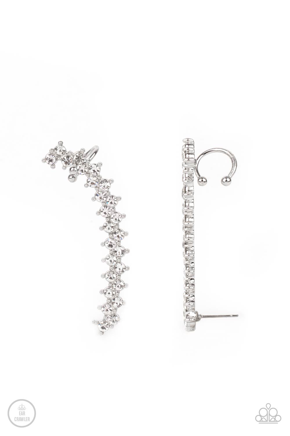 Let There Be LIGHTNING - White Ear Climber Paparazzi Accessories $5 earring. Get Free Shipping!