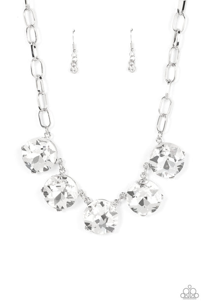 Limelight Luxury White Rhinestone $5 Necklace Paparazzi 2022 EMP exclusive. Get Free Shipping!