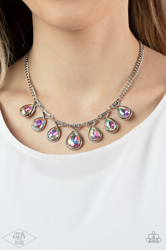 Love At Fierce Sight Multi Iridescent Teardrop Gem Short Necklace Paparazzi Accessories. 