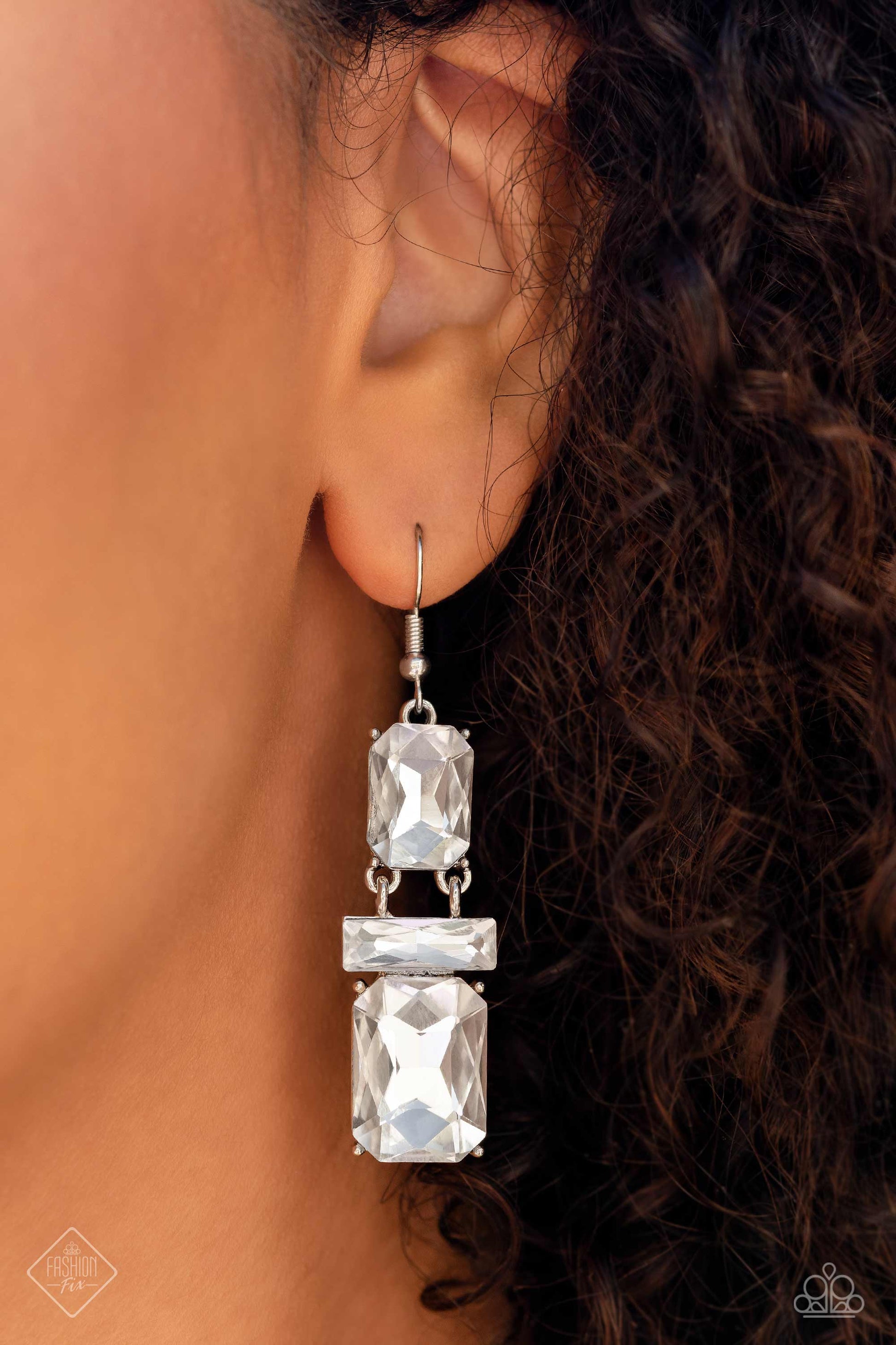 Paparazzi March 2023 Fashion Fix Earring: "CHAIN Check - White" (P5ST-WTXX-067NH). White Earring