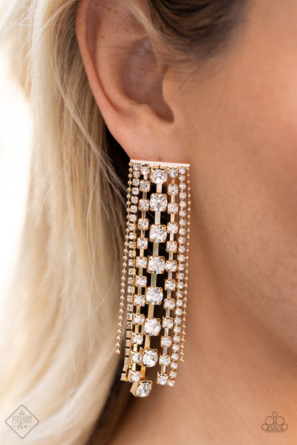 Paparazzi Fashion Fix Post Earring: "Starry Streamers - Gold" (P5PO-GDXX-230JD). July 2022 