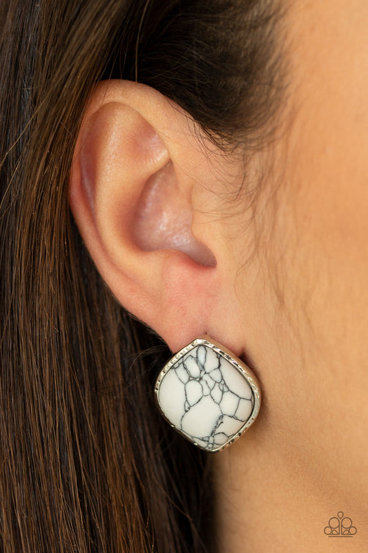 Paparazzi Earring ~ Marble Marvel - White Studs