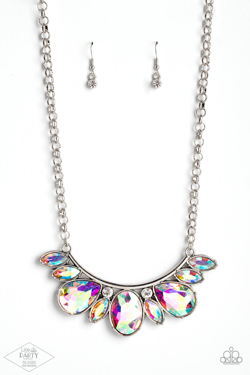 Never SLAY Never Multi Iridescent Short Statement Necklace Paparazzi Accessories. #P2RE-MTXX-183XX