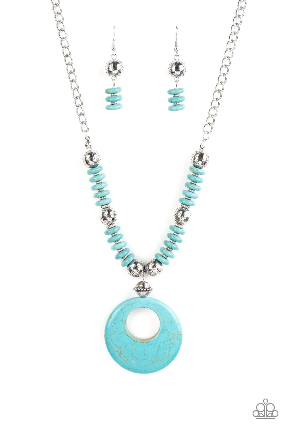 Oasis Goddess - Turquoise Blue Stone Necklace Paparazzi Accessories. #P2SE-BLXX-449XX