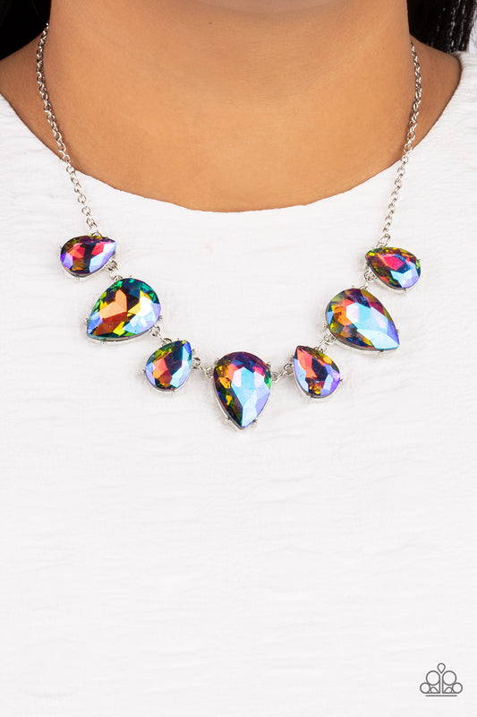 Otherworldly Opulence Multi Iridescent Teardrop Blue Gem Necklace Paparazzi Accessories.