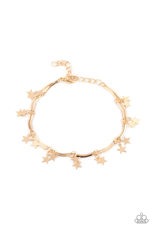 Party in the USA - Gold Bracelet Paparazzi Accessories. #P9DA-GDXX-171CG. Subscribe & Save!