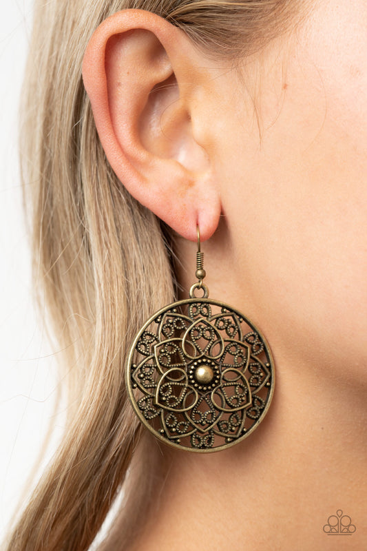 Paparazzi Petal Prana - Brass Floral Heart Petal Bloom Earrings. Flower Earring. #P5WH-BRXX-108XX