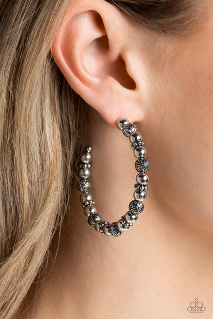 Rebuilt Ruins Silver Earring Paparazzi Accessories. $5 Hoops.  #P5HO-SVXX-364XX. Trendy hoop