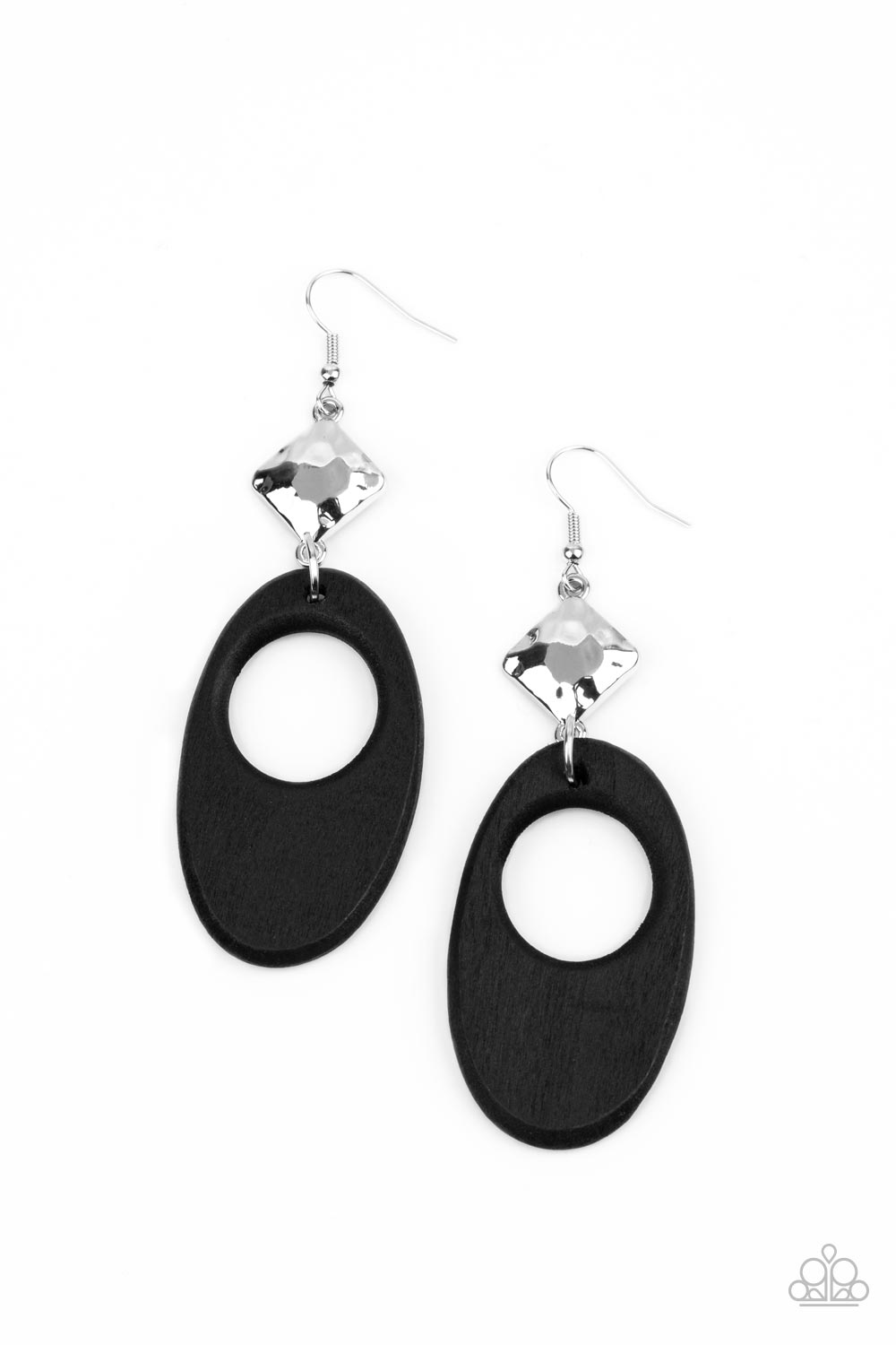 Retro Reveal - Black Earring Paparazzi Accessories Wooden