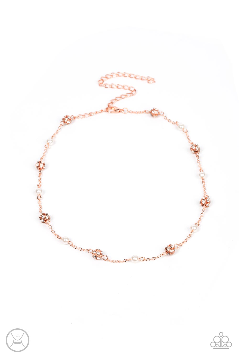 Rumored Romance Copper Necklace with white pearls and white rhinestone. #P2CH-CPSH-046XX. 