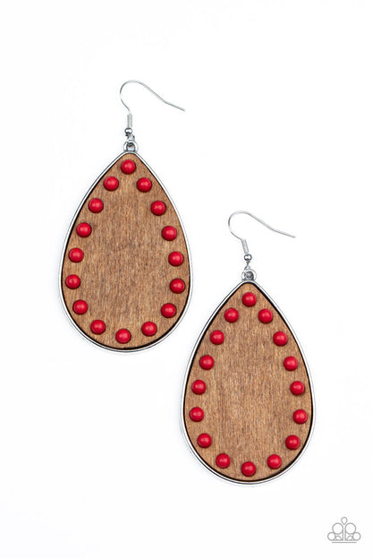 Paparazzi Rustic Refuge - Red Wooden Earrings $5 Accessories. Get Free Shipping!  #P5SE-RDXX-192XX