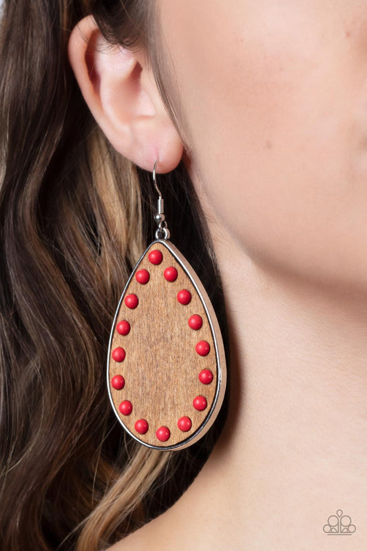 Rustic Refuge - Red Wooden Earrings Paparazzi Accessories. Subscribe & Save! #P5SE-RDXX-192XX