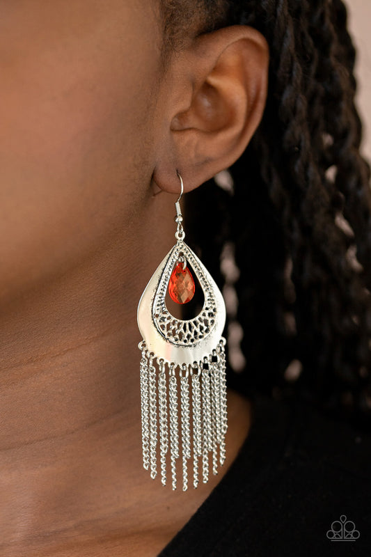 Paparazzi Earring ~ Scattered Storms - Red Teardrop Dangle Earring