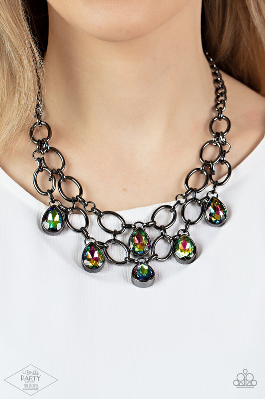 Show-Stopping Shimmer Multi Oil Spill Necklace Paparazzi Accessories. #P2RE-MTXX-194XX 