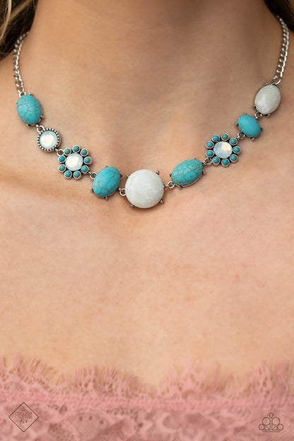 Paparazzi Simply Santa Fe March 2023 Fashion Fix Necklace: "Cowboy Catwalk - Blue" (P2SE-BLXX-535NJ)