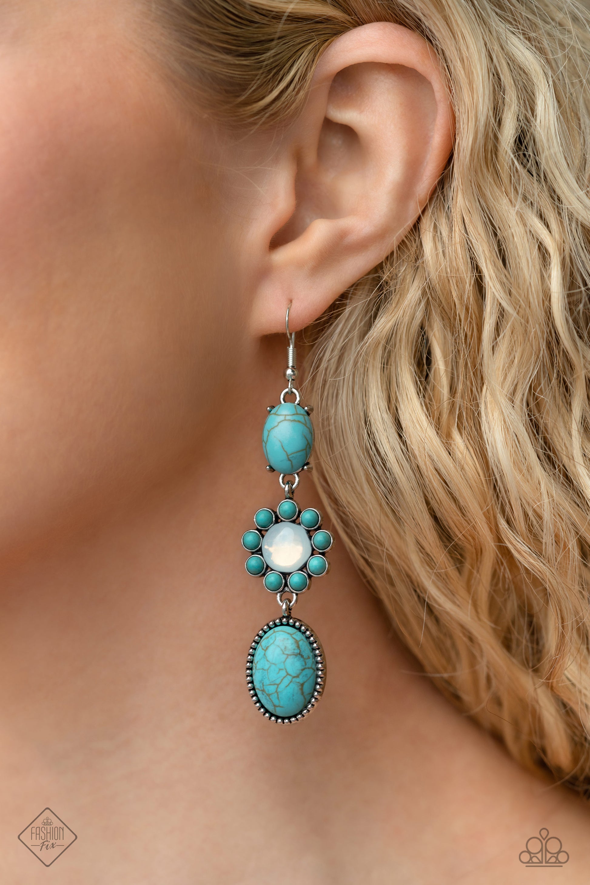 Paparazzi Simply Santa Fe March 2023 Fashion Fix Earring: "Carefree Cowboy - Blue" (P5SE-BLXX-330NJ)